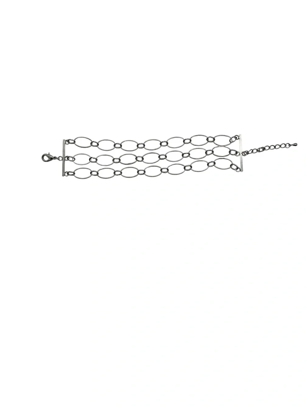 Silver Tone Metal Oval Link Chain 3 Strand Bracelet Lobster Clasp